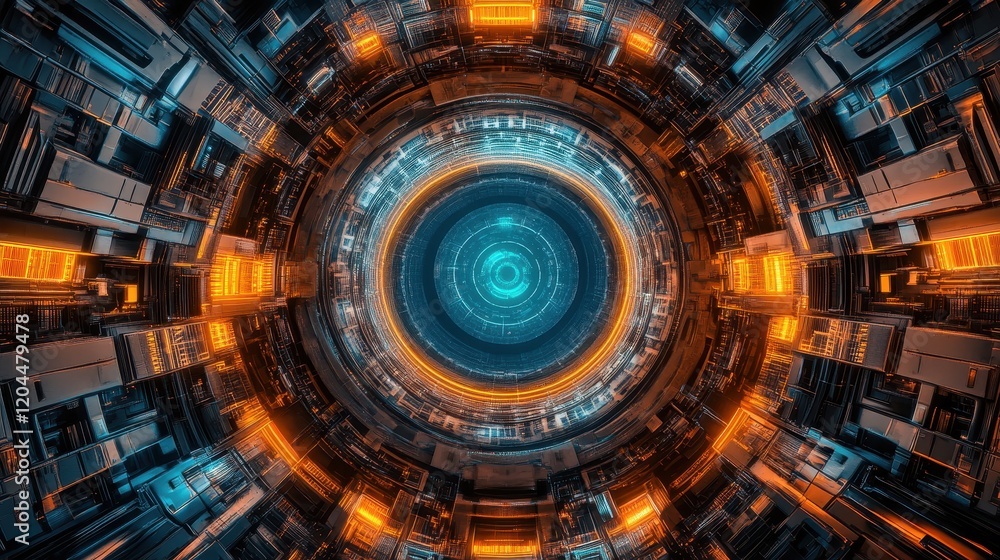 Poster futuristic circular technological core system design