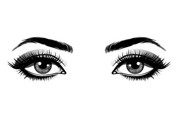 Fototapeta premium Beautiful female eyes with big lashes and eyebrows. Eyeliner glamour makeup. Vector icon
