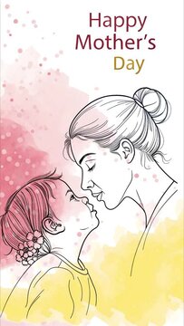 abstract line art potrait mother and daughter for Mother Day.