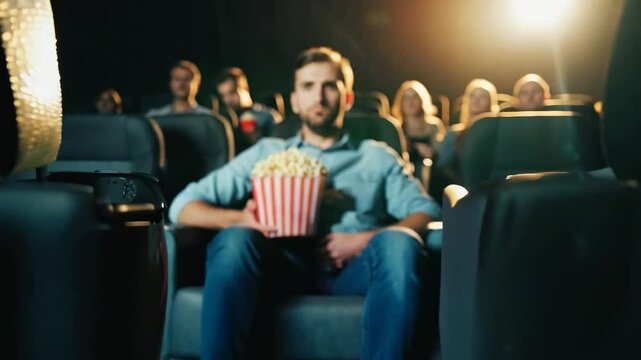 Movie Night: A Man Watching a Film in a Crowded Cinema