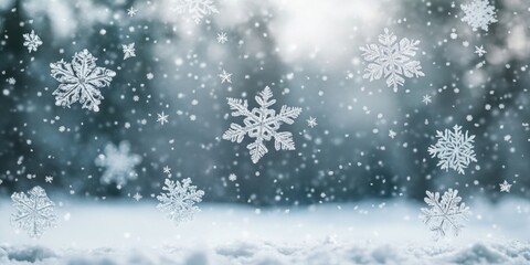 Delicate snowflakes in serene winter scene