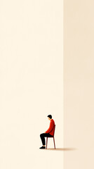 Obraz premium Man sitting on chair in minimalistic space reflecting on solitude during quiet moments of contemplation