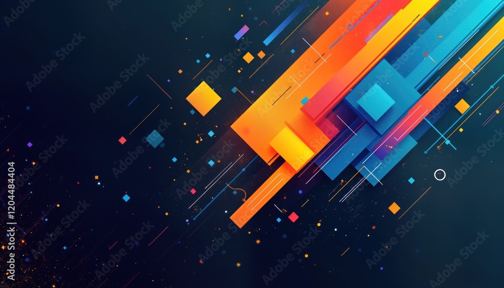 Poster colorful abstract design with vibrant shapes. geometric patterns, lines create dynamic motion effect
