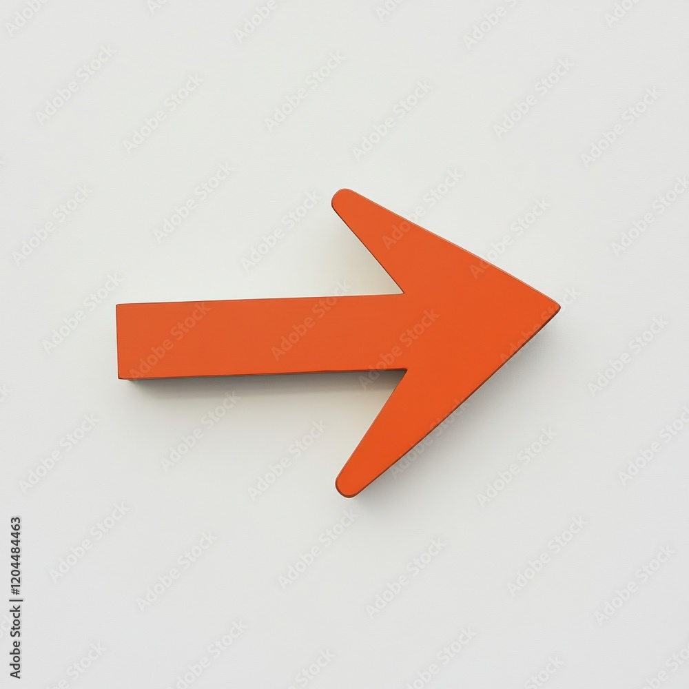 Poster Bright orange arrow pointing right against a simple white background for clear directional guidance in design elements. Generative AI