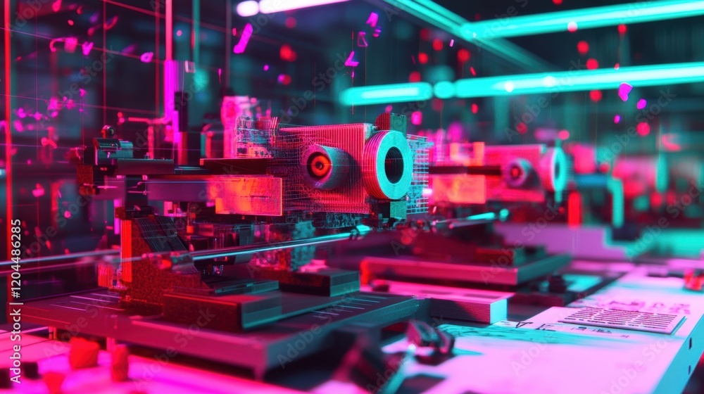 Poster a 3d printer with multiple print heads each working simultaneously on different materials with the c