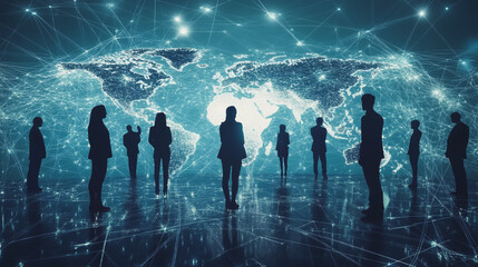 Fototapeta premium abstract professional business team people innovation connection of line from nail node to node on map background , networking concept