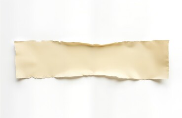 Torn piece of beige masking tape on white background. Ripped paper strip with uneven edges. Abstract design element for graphic design craft projects. Minimalist, isolated item. Versatile for various