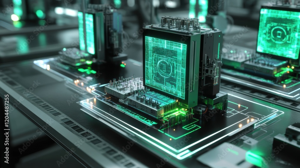 Poster a detailed image of a workstation dedicated to assembling electronic components with wires and circu