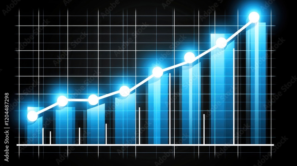 Poster analyzing growth trends in business graphs digital workspace infographic data visualization