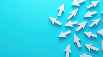 Dynamic direction arrows creative design digital art bright blue background abstract viewpoint