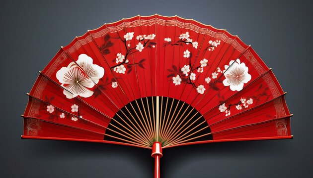 traditional red chinese umbrella with black floral patterns symbolizing cultural elegance - Powered by Adobe