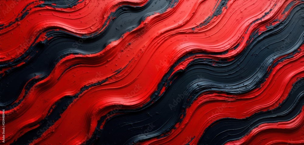 Aufkleber abstract red, black textured pattern. paint strokes create wavy lines. dramatic colors suggest grung