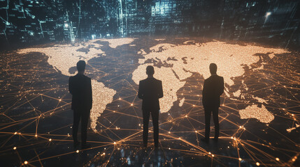 Fototapeta premium abstract professional business team people innovation connection of line from nail node to node on map background , networking concept