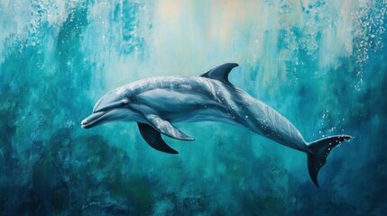 Obraz premium Graceful dolphin swimming in turquoise waters