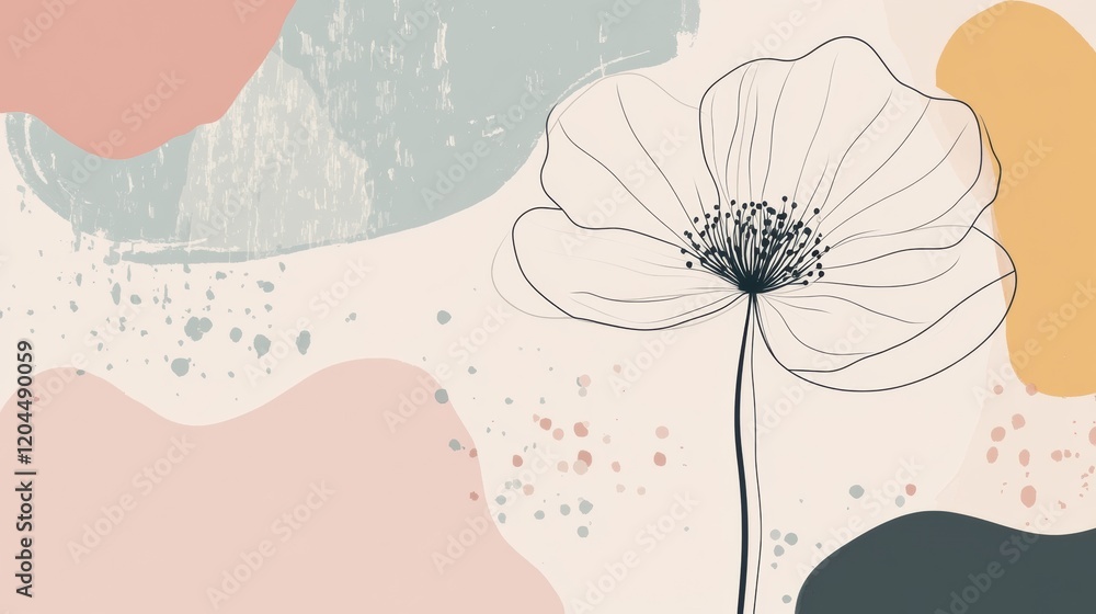 Leinwandbilder delicate line drawing of a flower with abstract background in soft pastel colors. generative ai