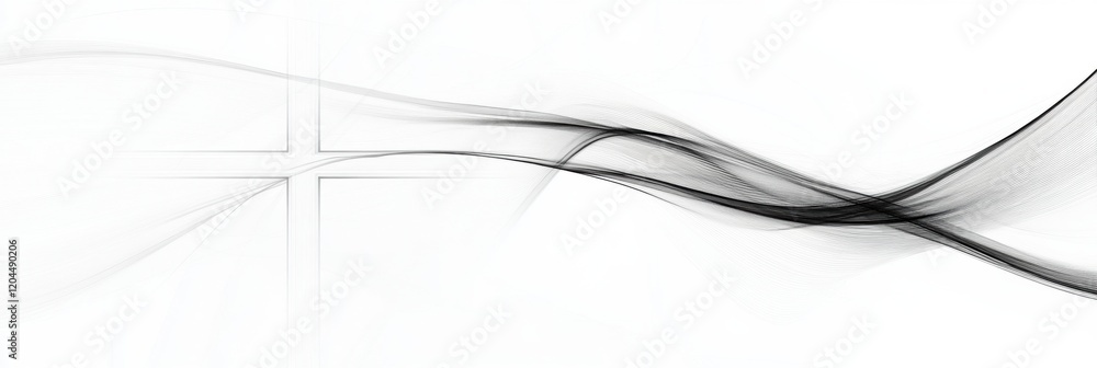 Poster abstract black and white wave patterns with a subtle cross design in a calm and serene atmosphere. g