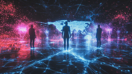 Fototapeta premium abstract professional business team people innovation connection of line from nail node to node on map background , networking concept