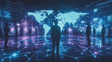 Fototapeta premium abstract professional business team people innovation connection of line from nail node to node on map background , networking concept