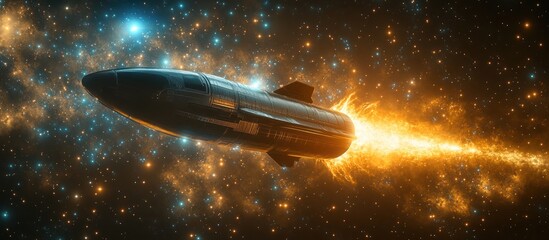 Obraz premium Spaceship launching through vibrant nebula.