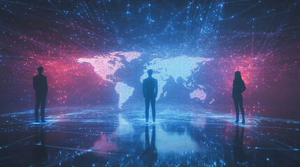 Fototapeta premium abstract professional business team people innovation connection of line from nail node to node on map background , networking concept