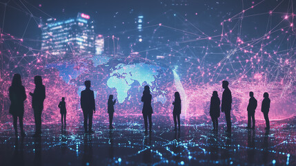 Fototapeta premium abstract professional business team people innovation connection of line from nail node to node on map background , networking concept