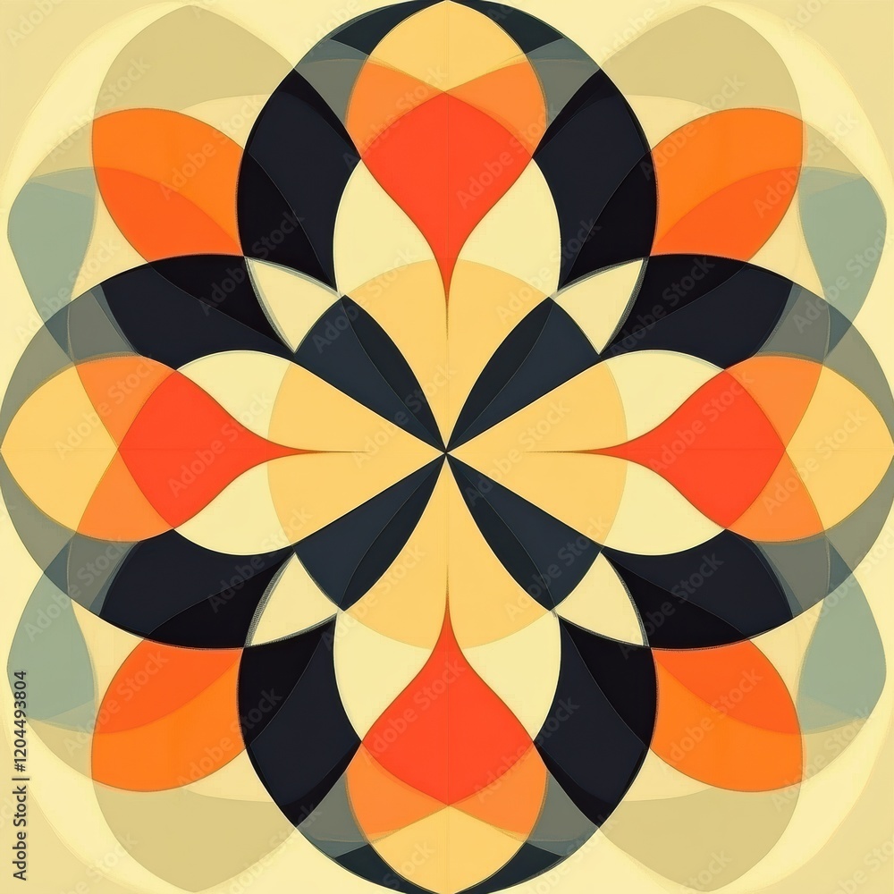 Poster colorful geometric mandala with vibrant shapes and patterns displayed on a light background. generat