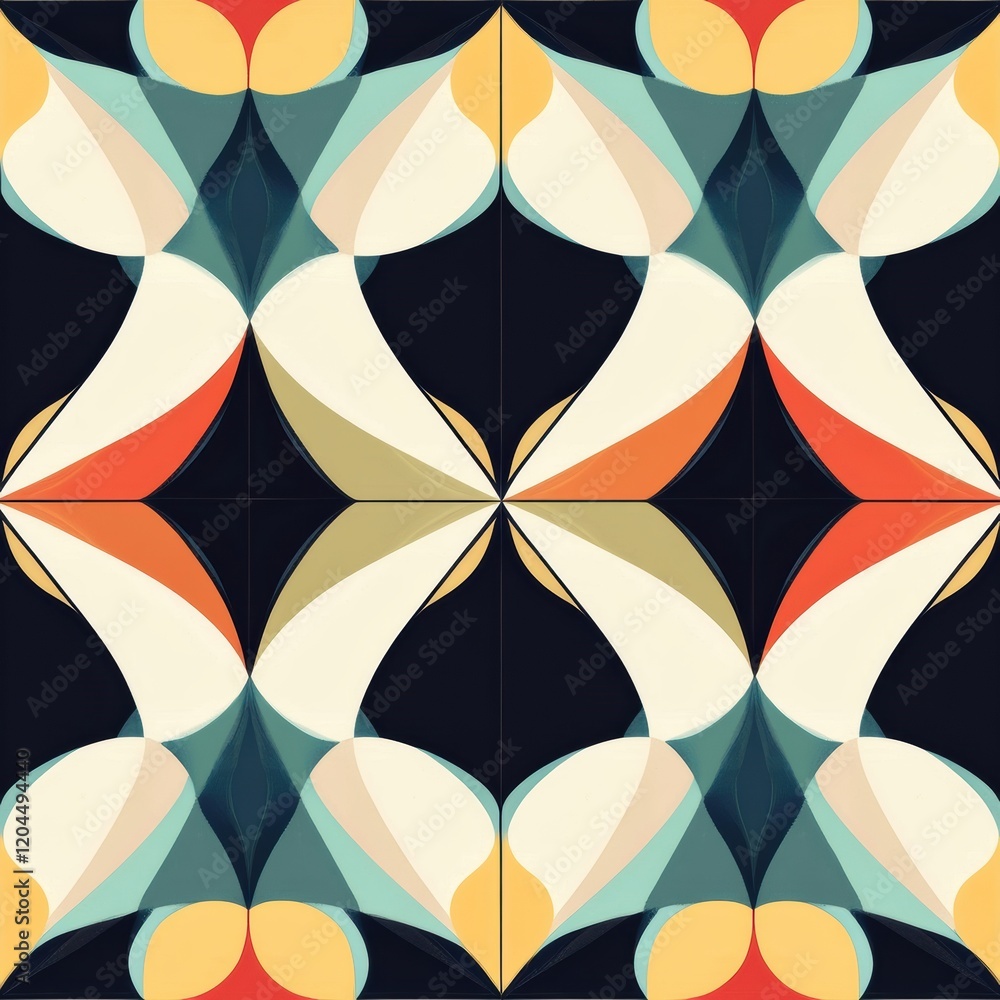 Poster colorful abstract geometric pattern with symmetrical shapes in soft hues on dark background. generat