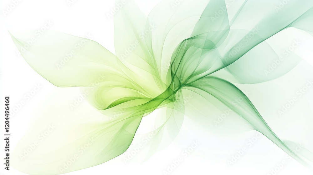 Poster whirling green and light patterns create an abstract design in soft hues ideal for backgrounds or ar