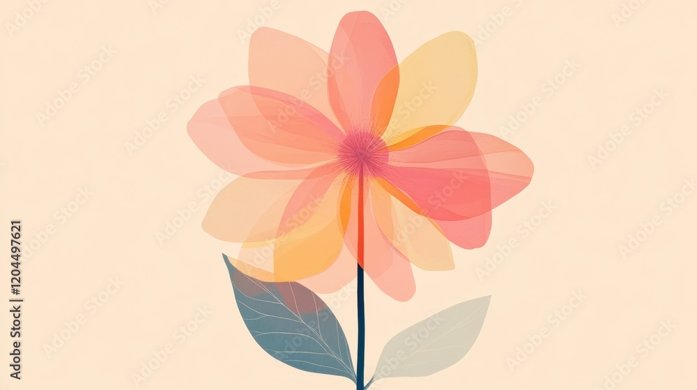 Poster bright floral design showcasing overlapping petals in soft pink and orange tones against a light bac