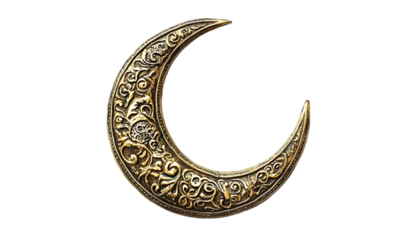 Intricate Golden Crescent Moon Design, Isolated on Transparent B