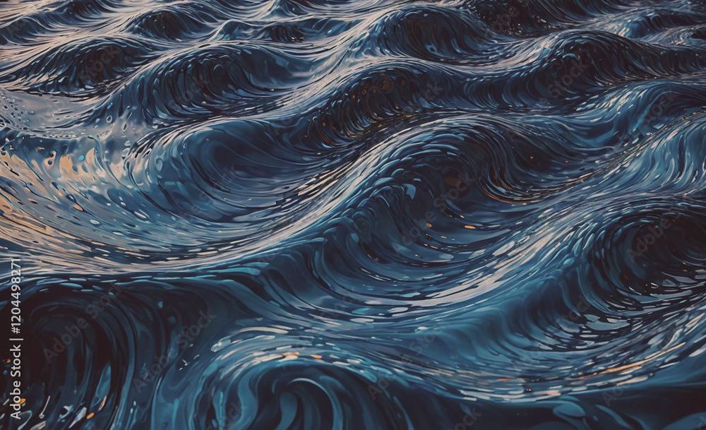 Poster the image is of a body of water with a lot of waves. the water appears to be very deep and the waves