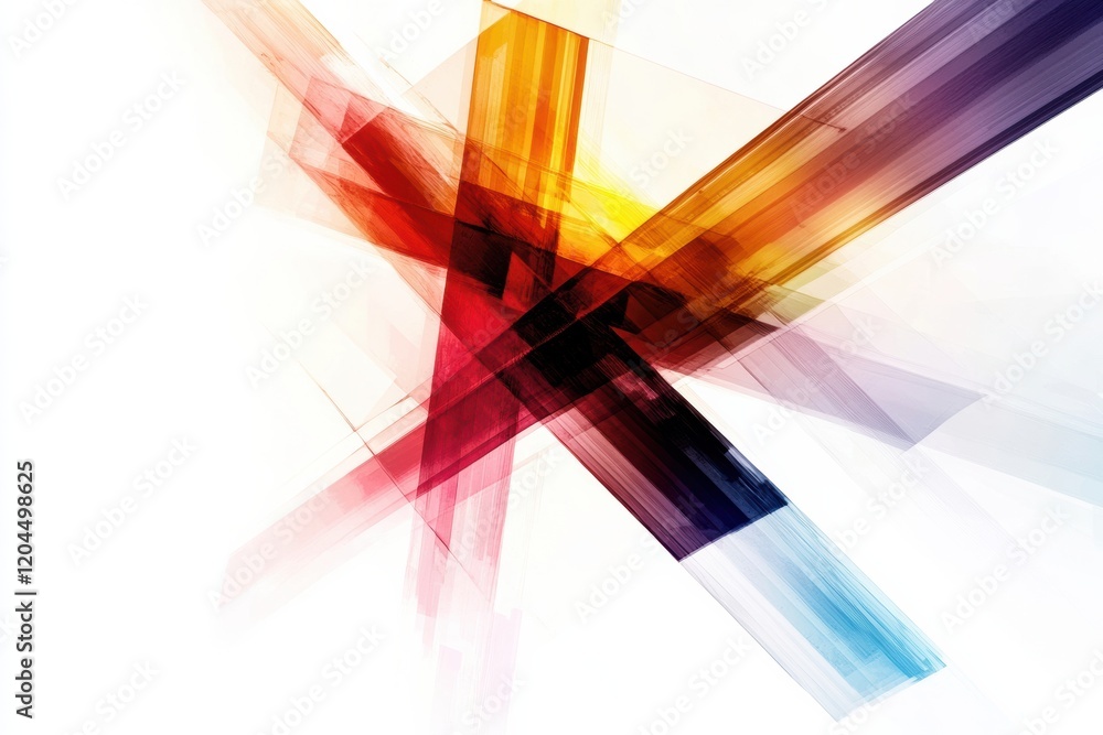 Poster Bright abstract design with dynamic lines showcasing vibrant colors and overlapping shapes in a modern style. Generative AI