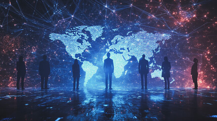 Fototapeta premium abstract professional business team people innovation connection of line from nail node to node on map background , networking concept