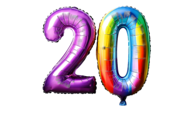 Iridescent Foil Balloons Number Twenty Celebration