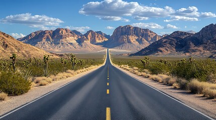 Fototapeta premium A deserted asphalt road adventure through the desert.