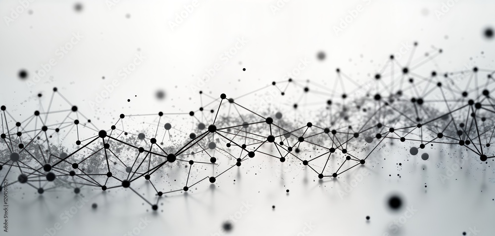 Poster Abstract illustration shows complex network connections. Intricate lines, dots create sense of data flow. Modern tech concept. Suitable for tech companies, designers, anyone seeking dynamic, minimal