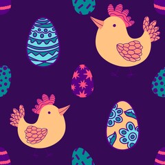 Easter chicken seamless birds pattern for wrapping paper and fabrics