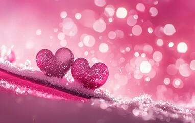 A vibrant pink background with bold glowing hearts and shimmering bokeh for valentines day