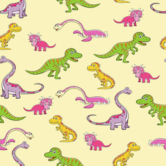 cute seamless pattern with dinosaurs. cartoon illustration for textile and fabric design.