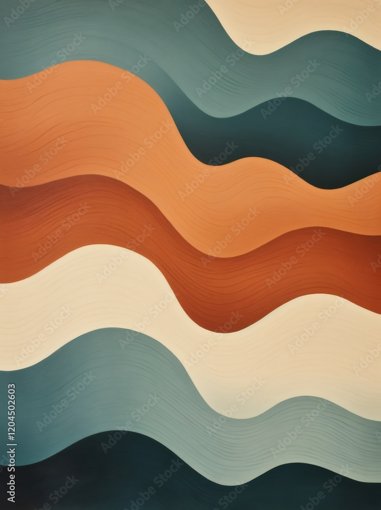 Poster Wavy stripes in retro color palette creating a visually appealing abstract background