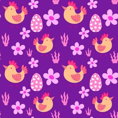 Fototapeta premium Easter chicken seamless birds pattern for wrapping paper and fabrics
