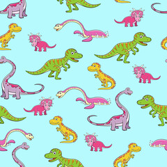 cute seamless pattern with dinosaurs. cartoon illustration for textile and fabric design.