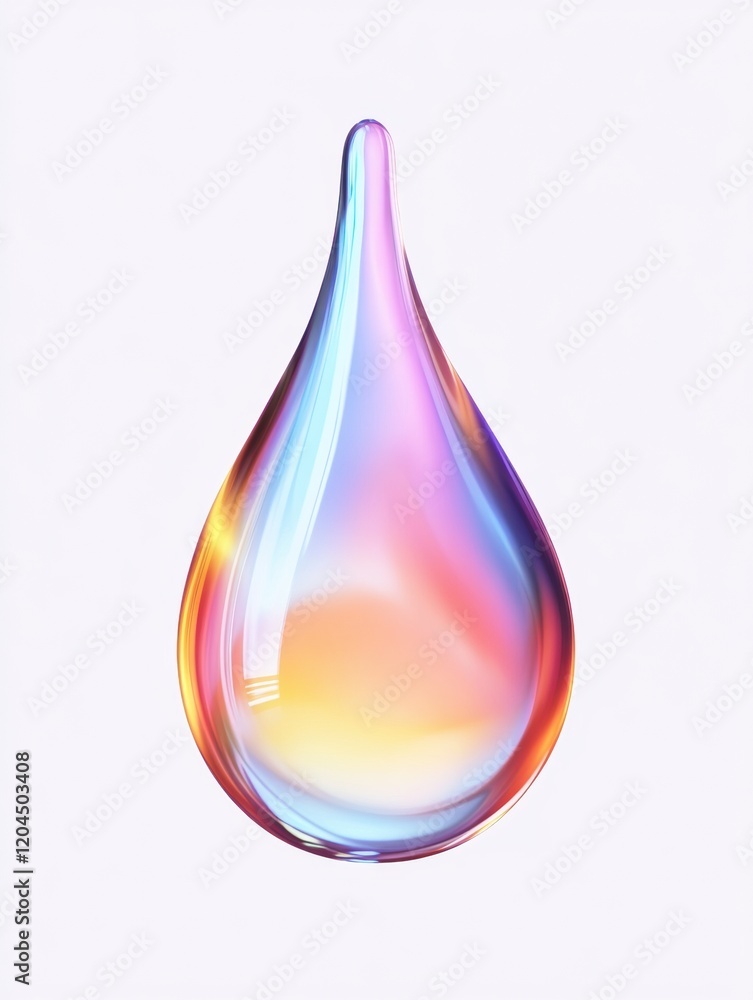 Poster colorful translucent droplet reflecting light in vibrant hues over a soft background. generative ai
