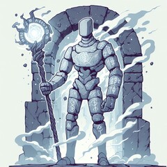 Ancient Stone Warrior in a Broken Archway