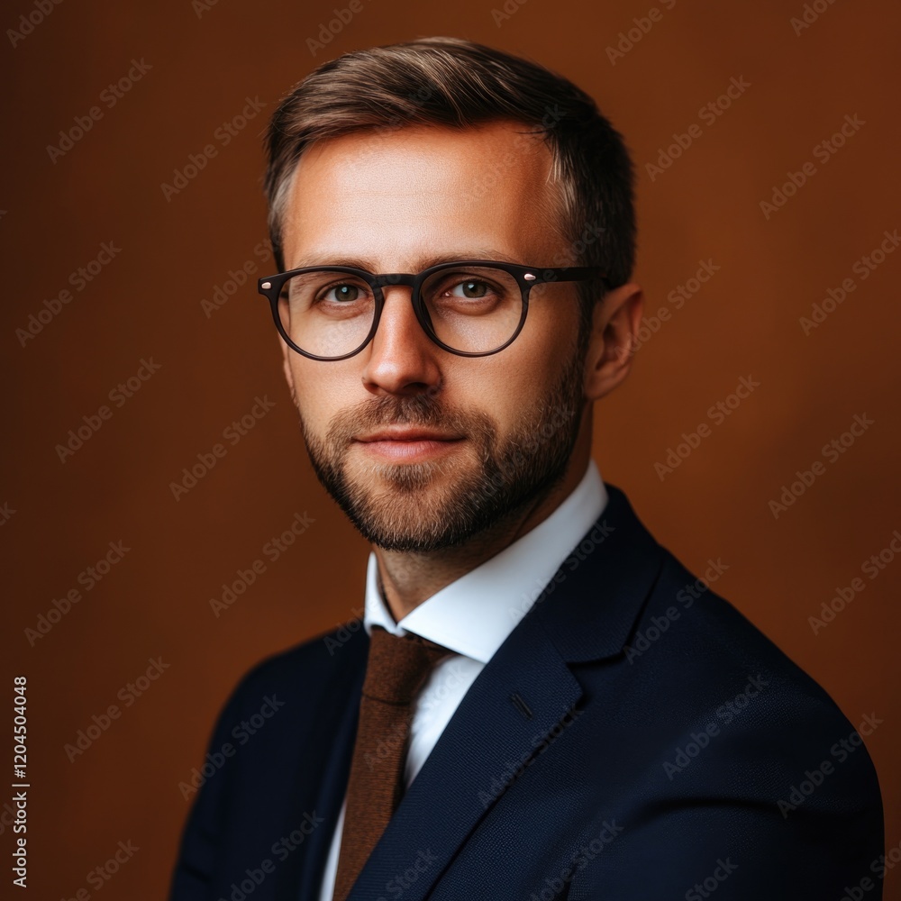 Poster a professional man dressed in a suit and tie striking a pose for a camera