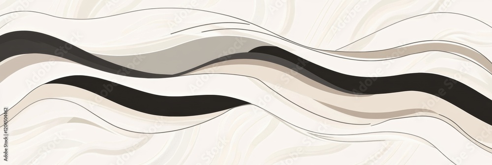 Aufkleber Abstract design featuring wavy lines in neutral tones with a modern aesthetic suitable for various decoration styles. Generative AI