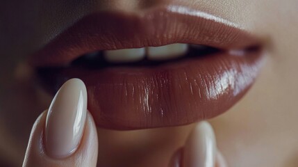 A close-up shot of a person's lips holding a nail brush, great for beauty or grooming related content