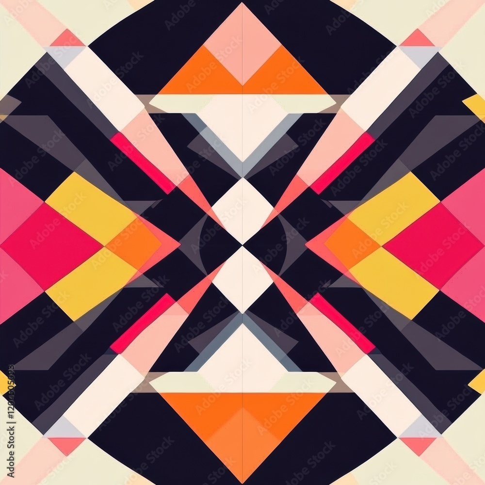 Aufkleber Colorful geometric pattern featuring symmetrical shapes and vibrant hues in a circular design. Generative AI