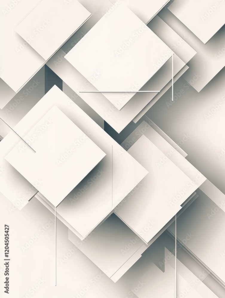 Poster Abstract composition featuring layered geometric shapes in soft tones on a minimal background. Generative AI