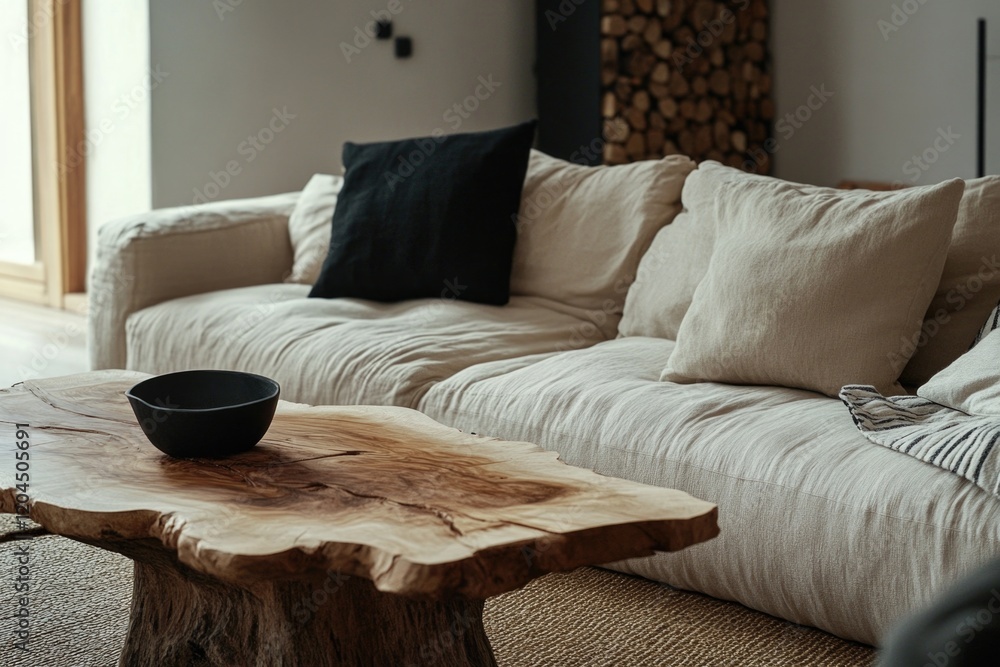 Aufkleber a simple wooden table with a bowl placed on top, suitable for various uses such as a centerpiece or 